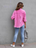 Distressed Drop Shoulder Denim Jacket for Casual Style