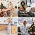 Wearable Heated Blanket for Women with Removable Foot Pocket,Electric Snuggle Heated Blankets with Sleeves Warm Heated Robe Flannel & Sherpa Heated Throw Wrap Shawl with 9 Temp for Winter（Light Gray）