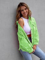 Distressed Drop Shoulder Denim Jacket for Casual Style