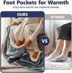 Wearable Heated Blanket with Foot Pocket, 50 * 70"+18", Ash Gray