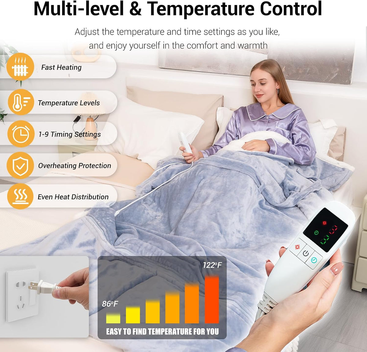 Wearable Heated Blanket for Women with Removable Foot Pocket,Electric Snuggle Heated Blankets with Sleeves Warm Heated Robe Flannel & Sherpa Heated Throw Wrap Shawl with 9 Temp for Winter（Light Gray）