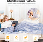 Wearable Heated Blanket for Women with Removable Foot Pocket,Electric Snuggle Heated Blankets with Sleeves Warm Heated Robe Flannel & Sherpa Heated Throw Wrap Shawl with 9 Temp for Winter（Light Gray）