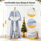 Wearable Heated Blanket for Women with Removable Foot Pocket,Electric Snuggle Heated Blankets with Sleeves Warm Heated Robe Flannel & Sherpa Heated Throw Wrap Shawl with 9 Temp for Winter（Light Gray）