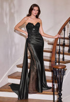 Sequins Embellished Long Graduation Gown w/ Corset Bodice & Side Drape CDCDS565