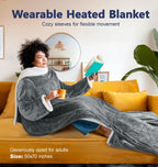 Wearable Heated Blanket with Foot Pocket, 50 * 70"+18", Ash Gray
